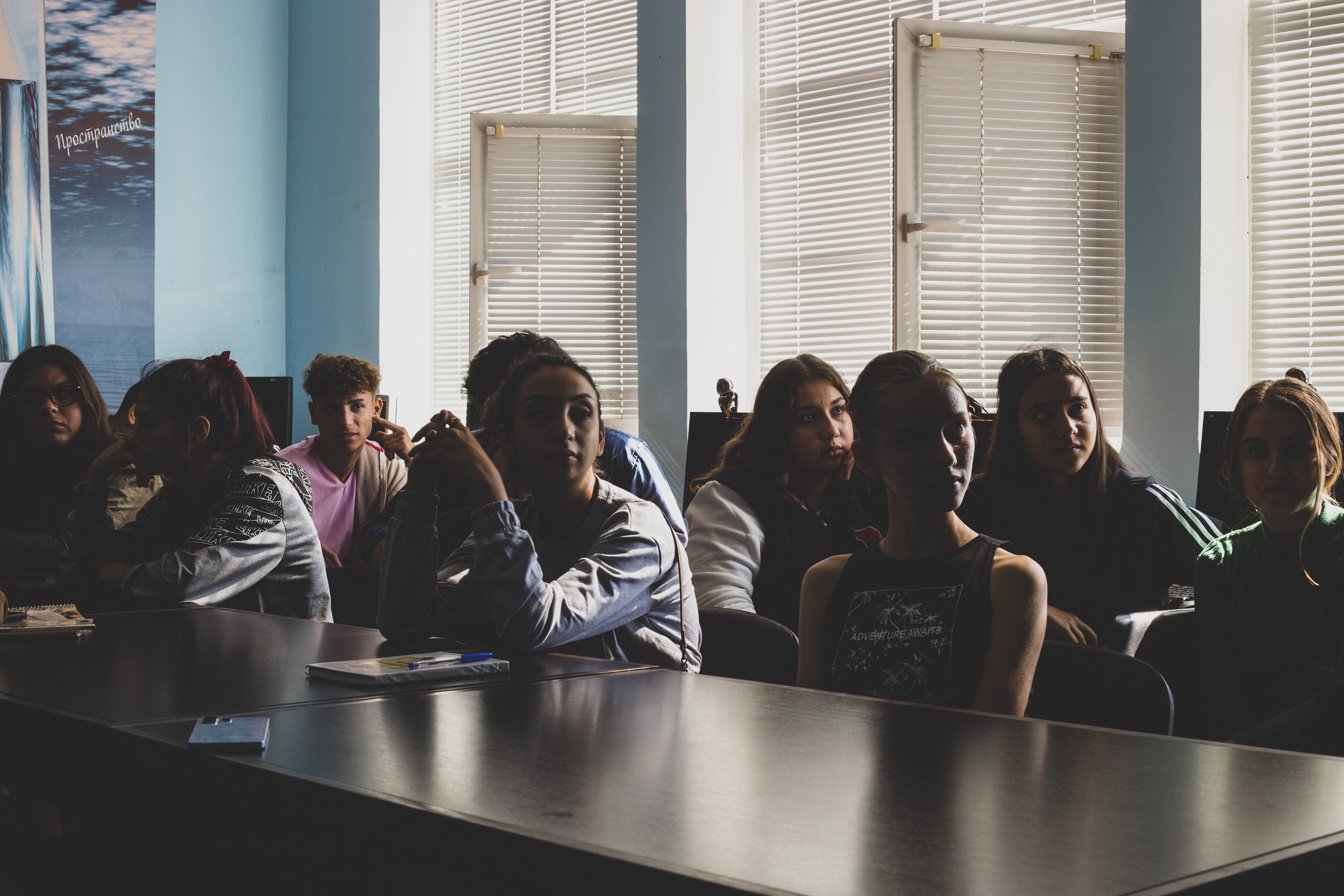 students during info session